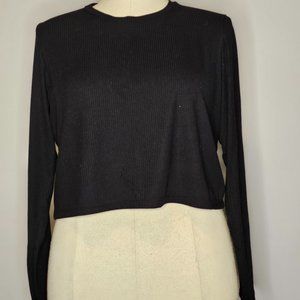 Ribbed cropped long sleeve crew neck